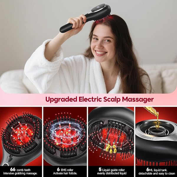 Red Light Hair Brush Scalp Massager, Portable Scalp Massager for Men Women | 3 in 1 hair massager, hair oil massager, IPX7 Waterproof Scalp Massager Comb, Cordless & Portable Adjustable Modes