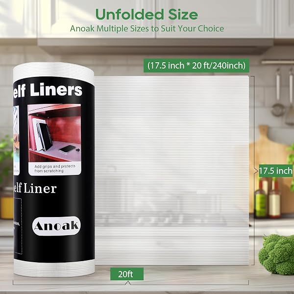 Shelf Liner Cabinet Liner, Non Adhesive Washable 17.5 Inch x 20 FT(240 Inch) Waterproof Durable Non-Slip Shelf Liner for Kitchen, Drawer, Refrigerator