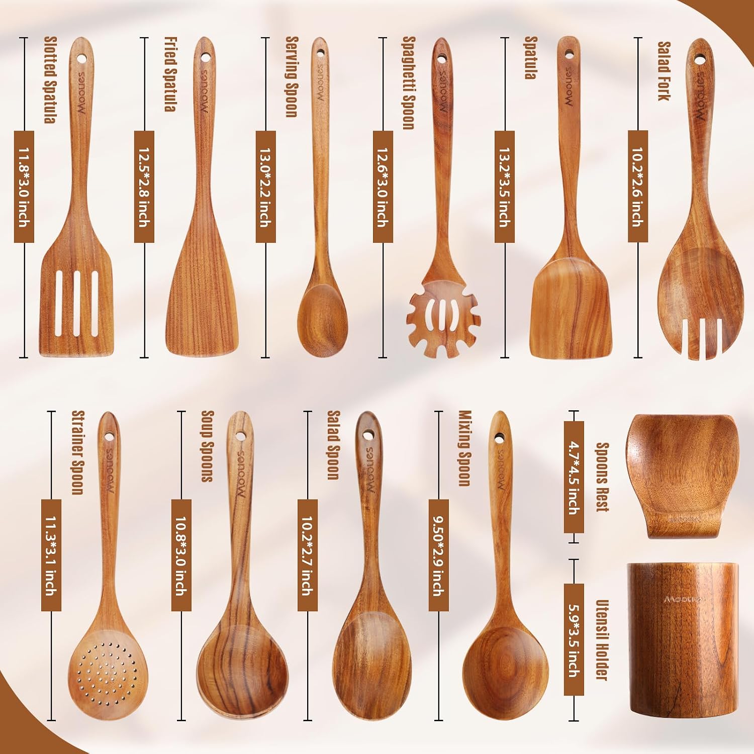 Natural Teak Wooden Kitchen Utensil - Comfort Grip Cooking Spoons-slotted spoon