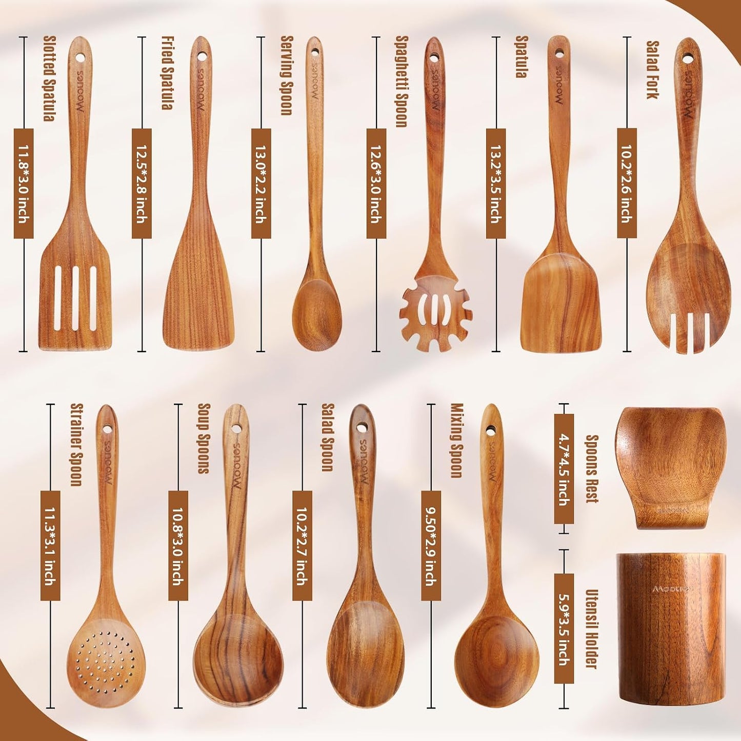 Natural Teak Wooden Kitchen Utensil - Comfort Grip Cooking Spoons-stirring spoon
