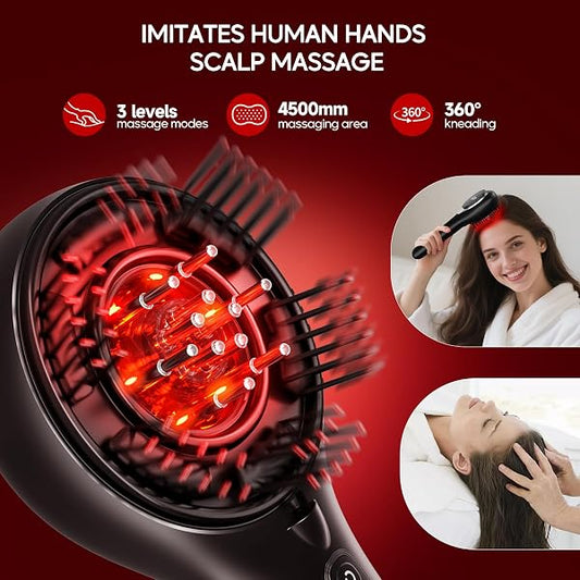 Red Light Hair Brush Scalp Massager, Portable Scalp Massager for Men Women | 3 in 1 hair massager, hair oil massager, IPX7 Waterproof Scalp Massager Comb, Cordless & Portable Adjustable Modes