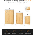 Bamboo Cutting Board for Kitchen, Knife-Friendly Wooden Cutting Boards Set 3-Piece with Juice Groove, Durable Chopping Boards for Meat, Vegetables, Fruits, Cheese(Natural)