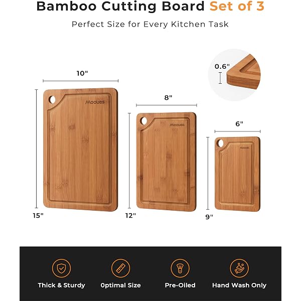 Bamboo Cutting Board for Kitchen, Knife-Friendly Wooden Cutting Boards Set 3-Piece with Juice Groove, Durable Chopping Boards for Meat, Vegetables, Fruits, Cheese – Multi-Purpose, Kitchen Gifts