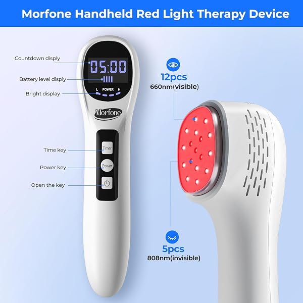 Morfone Handheld Red Light Therapy Device ，Wireless Wand for Pain Relief | Dual-wavelength 660nm & 808nm | Cordless design | Includes safety glasses | For knee, wrist, pets | Home & travel use | White
