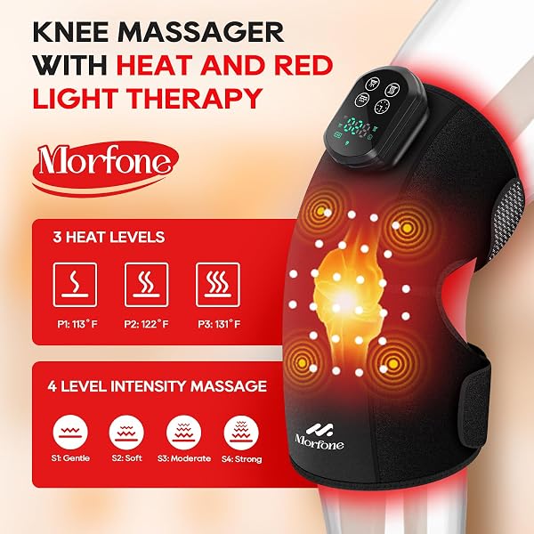 Morfone Red Light Therapy Device for Knee | 3 Vibration Modes and 4 Heating Levels,5000mAh Wireless Rechargeable, 660nm and 850nm Infrared Red Light Therapy for Knee