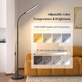 LED Floor Lamp, 18W Super Bright Floor Lamp for Living Room, Adjustable Stepless Colors & Brightness Standing Lamp, Eye Caring Reading Light with Remote | Adjustable Stepless Colors & Brightness Standing Lamp, Eye Caring Reading Light with Remote for Bedroom Office