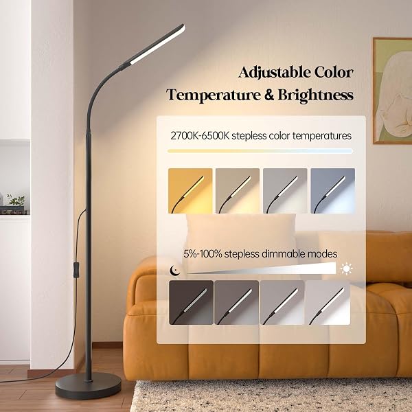 LED Floor Lamp, 18W Super Bright Floor Lamp for Living Room, Adjustable Stepless Colors & Brightness Standing Lamp, Eye Caring Reading Light with Remote | Adjustable Stepless Colors & Brightness Standing Lamp, Eye Caring Reading Light with Remote for Bedroom Office