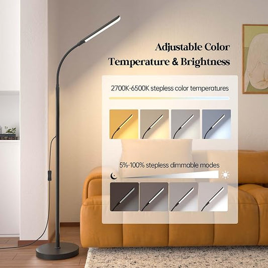 LED Floor Lamp, 18W Super Bright Floor Lamp for Living Room, Adjustable Stepless Colors & Brightness Standing Lamp, Eye Caring Reading Light with Remote | Adjustable Stepless Colors & Brightness Standing Lamp, Eye Caring Reading Light with Remote for Bedroom Office