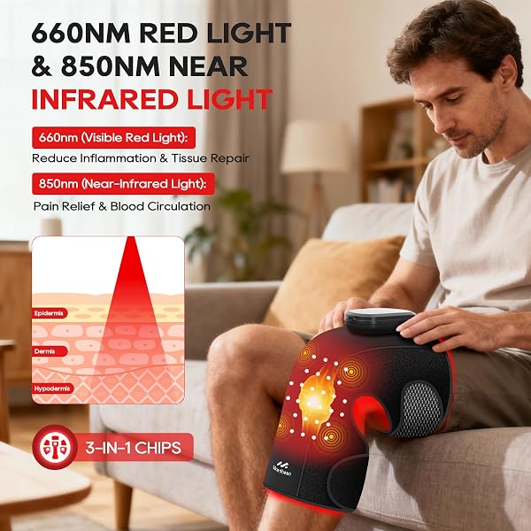 Morfone Red Light Therapy Device for Knee | 3 Vibration Modes and 4 Heating Levels,5000mAh Wireless Rechargeable, 660nm and 850nm Infrared Red Light Therapy for Knee