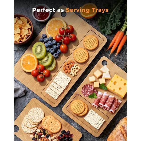 Bamboo Cutting Board for Kitchen, Knife-Friendly Wooden Cutting Boards Set 3-Piece with Juice Groove, Durable Chopping Boards for Meat, Vegetables, Fruits, Cheese(Natural)