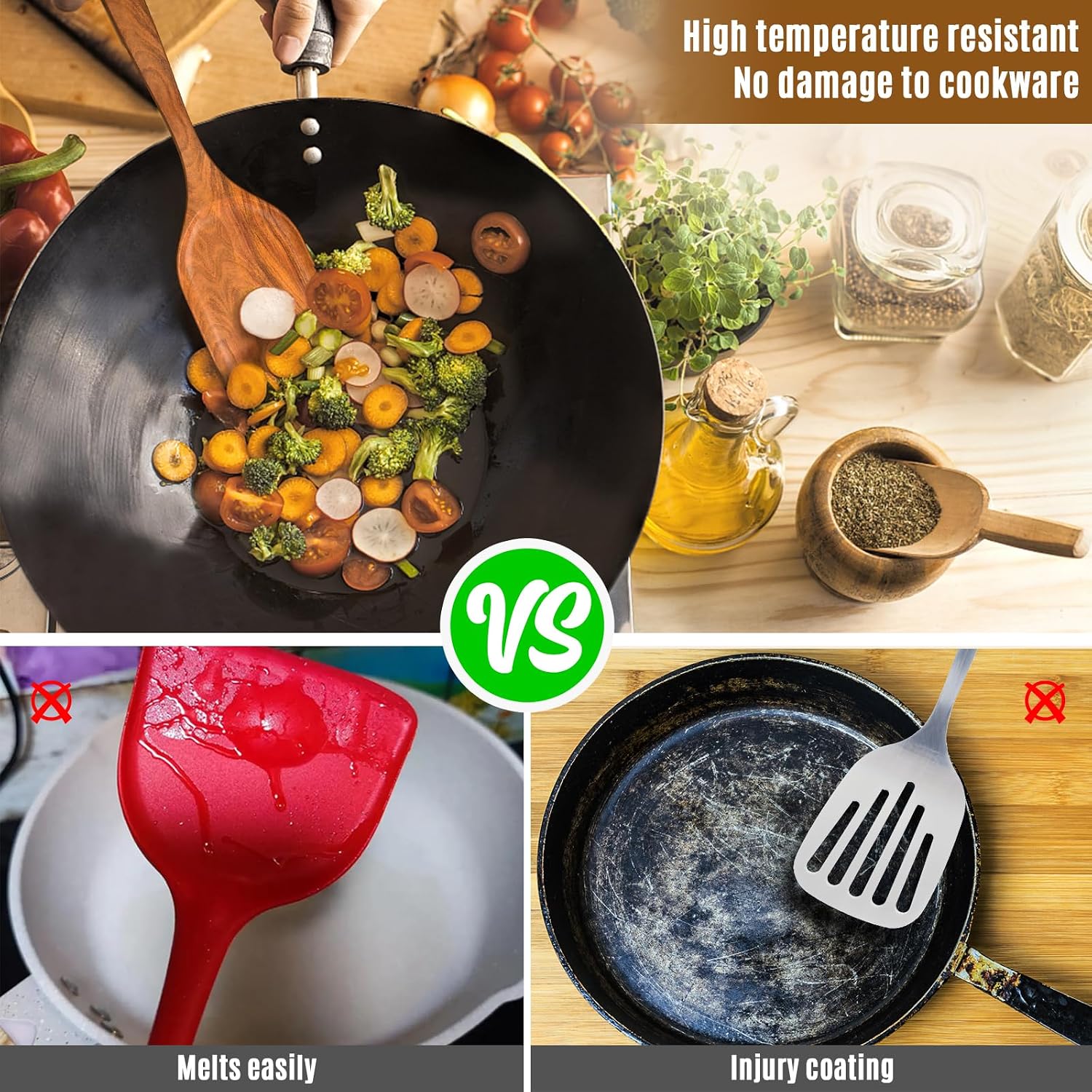 Natural Teak Wooden Kitchen Utensil - Comfort Grip Cooking Spoons-salad fork