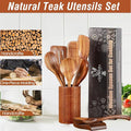 ACMETOP Wooden Spoons for Cooking, 9 Pcs Natural Teak Kitchen Utensil Set with Utensils Holder & Spoon Rest, Wooden Cooking Utensils for Nonstick Pans & Cookware
