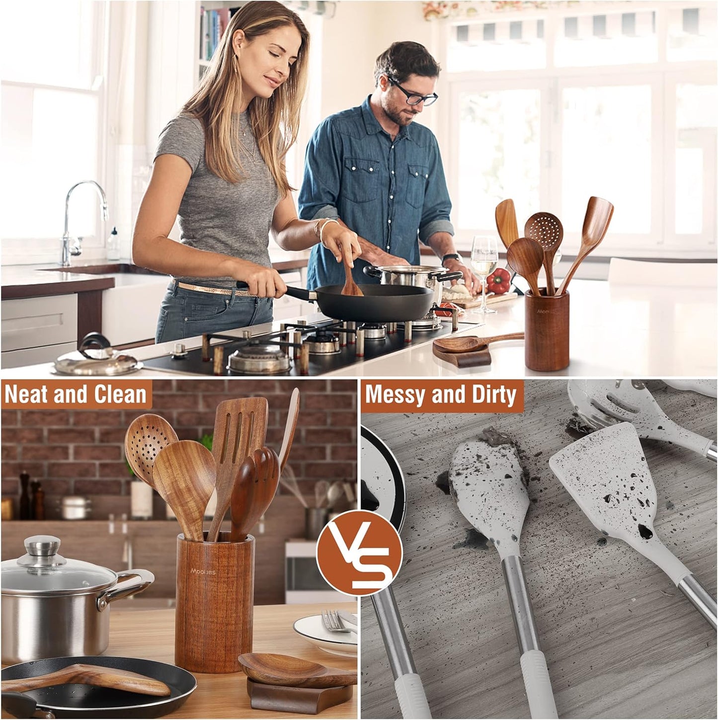 Natural Teak Wooden Kitchen Utensil - Comfort Grip Cooking Spoons-Noodle spoon