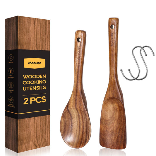 Wooden Spatula Set – 2-Piece Teak Wood Utensils for Cooking & Serving