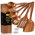 6PCS Teak Wood Cookware Utensil Set with Hooks