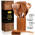 12PCS Teak Wood Kitchen Utensils – Heat-Resistant, Non-Stick Cooking Set