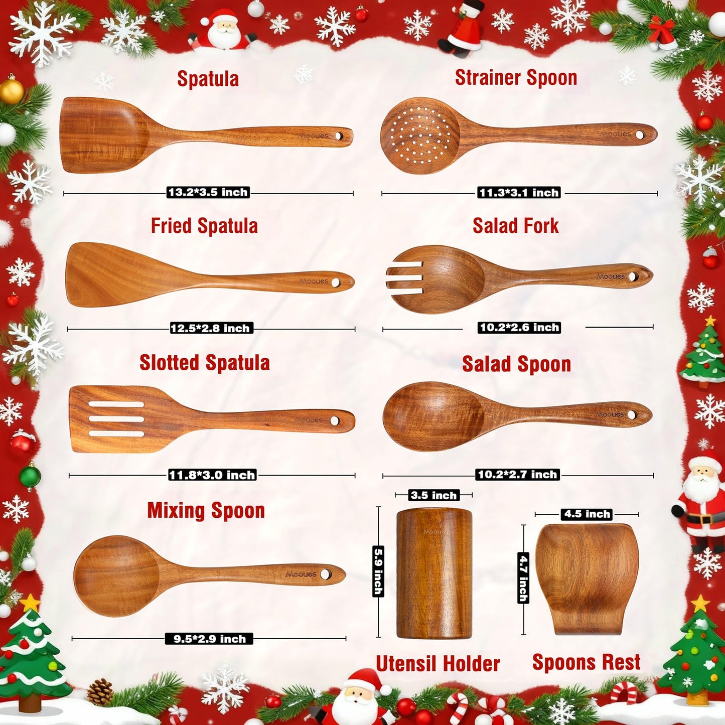 9-Piece Teak Cooking Utensil Set – Christmas Gift Box