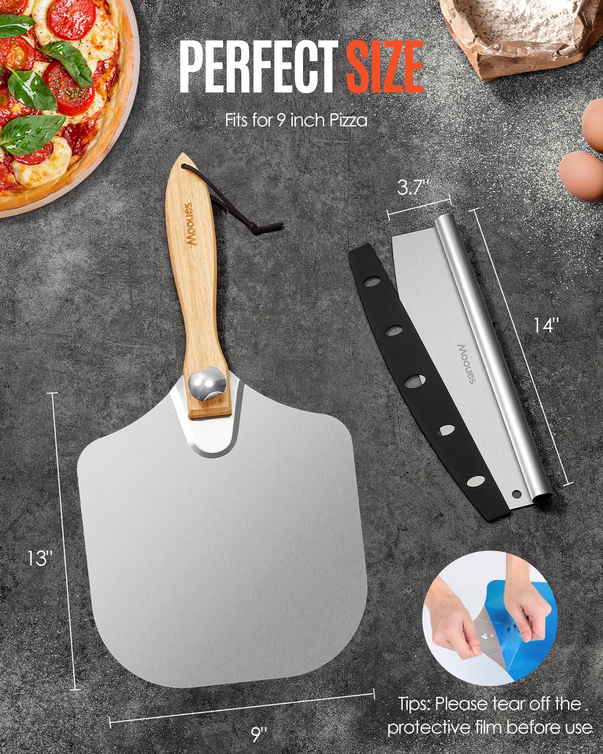 12" x 14" Aluminum Pizza Peel with Foldable Handle & Rocker Cutter