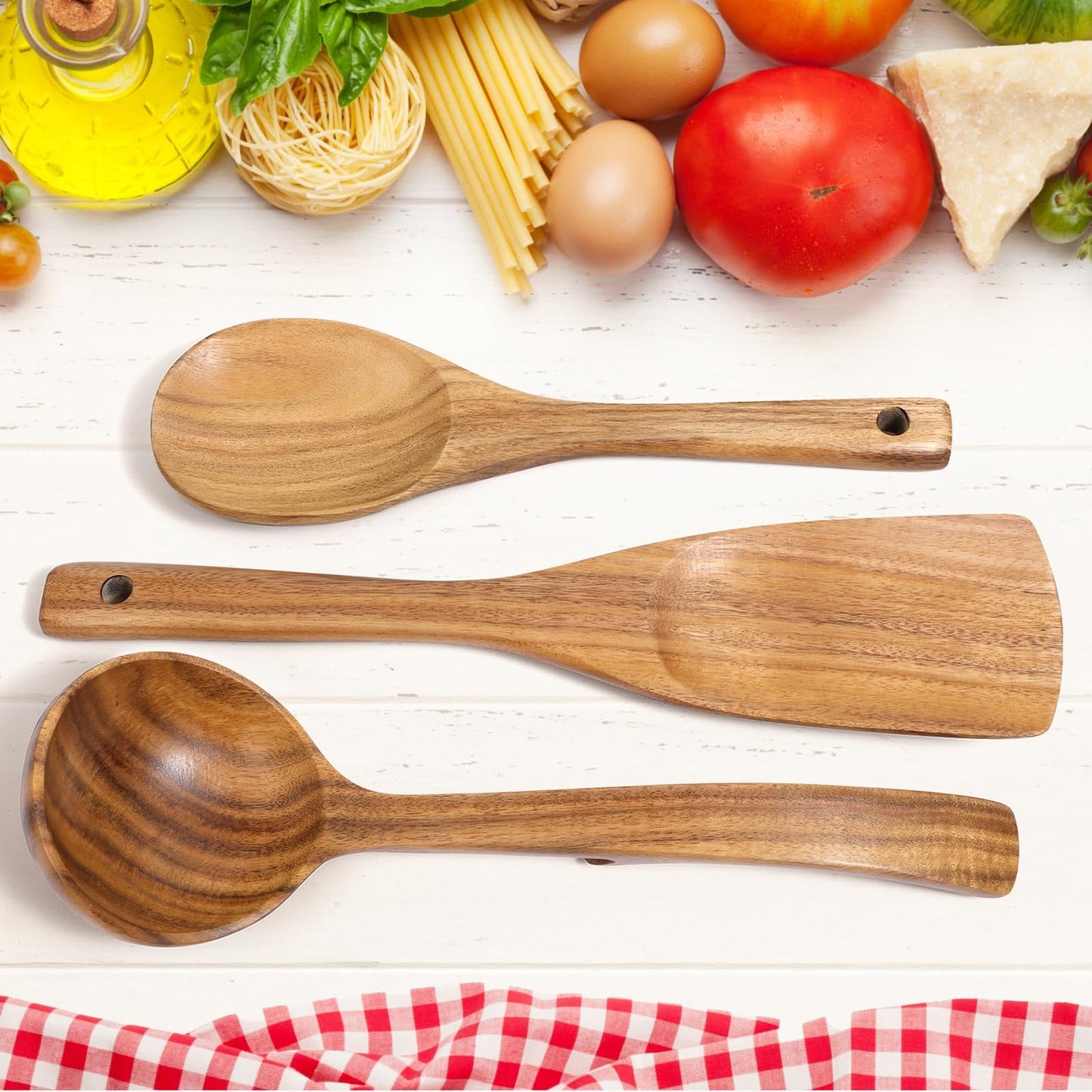 Wooden Utensil Set – 3-Piece Teak Wood Cooking Tools
