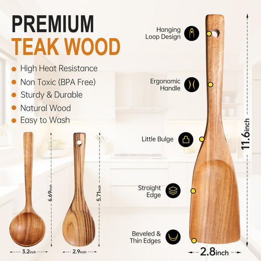 Wooden Utensil Set – 3-Piece Teak Wood Cooking Tools