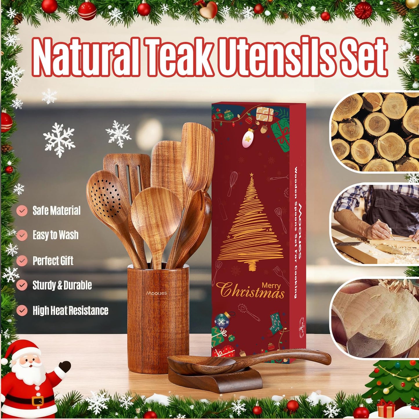 9-Piece Teak Cooking Utensil Set – Christmas Gift Box
