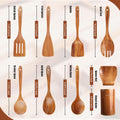 Upgraded Gift Box 9-Piece Teak Wooden Cooking Utensil Set with Spoon Rest