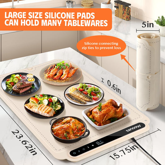 Portable Silicone Food Warming Mat – 7 Temp Levels & Timer
