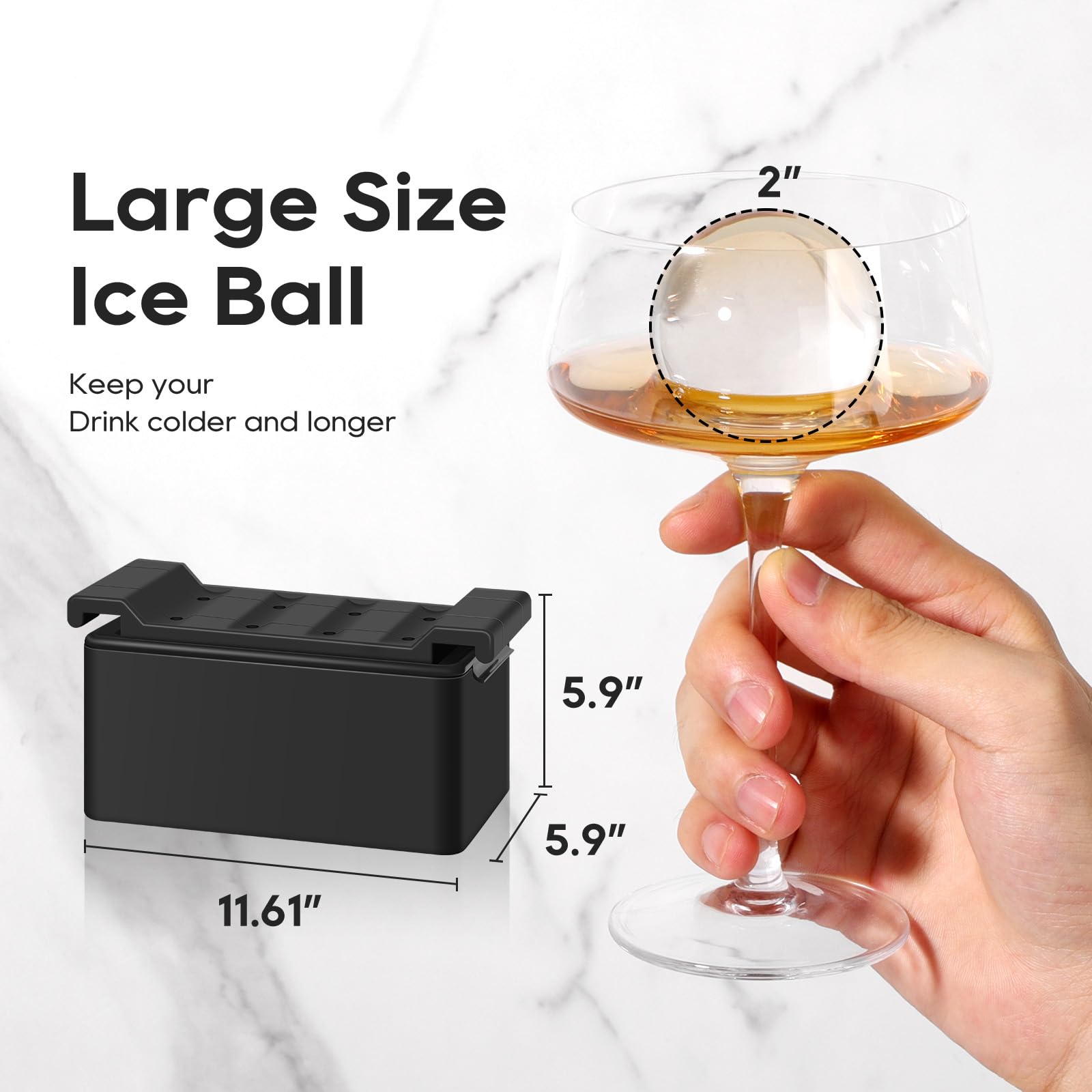 8-Pack Ice Ball Maker – 2 Inch Round Silicone Molds