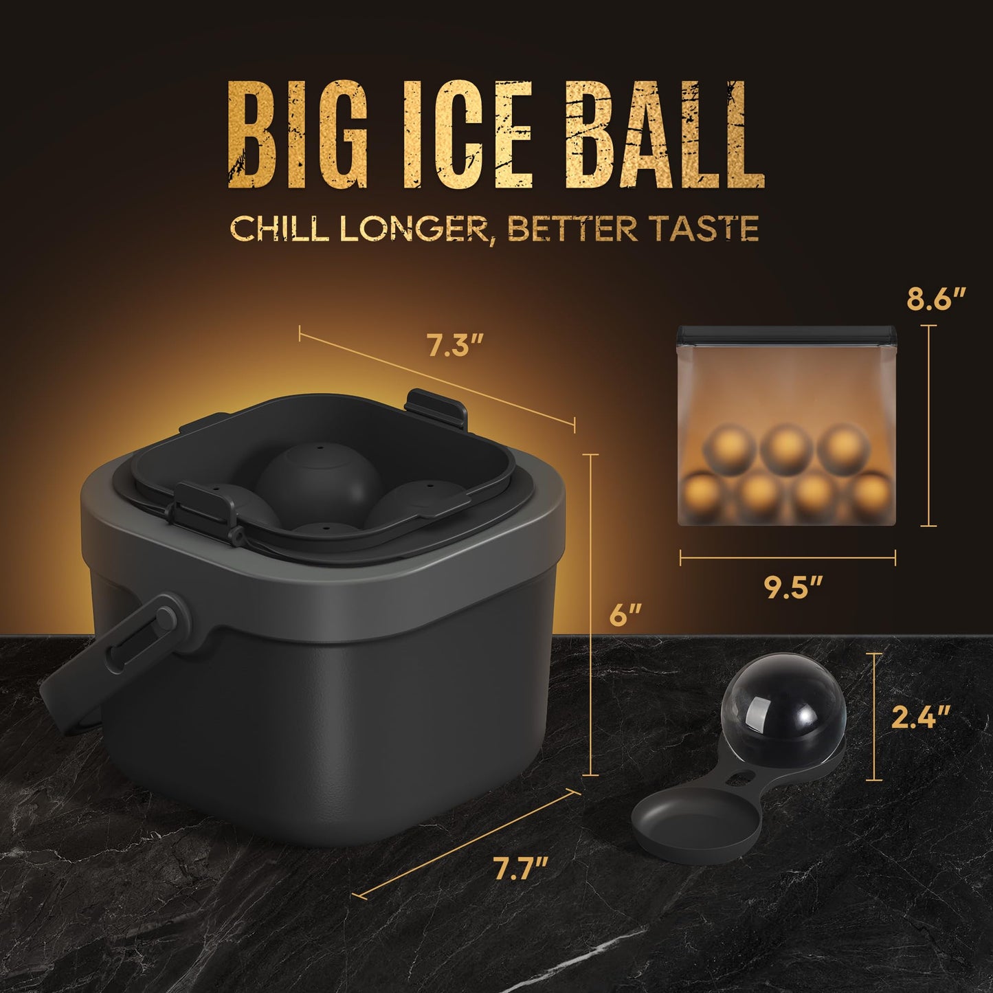 Clear Ice Ball Maker – 2.4″ Round Mold for Whiskey