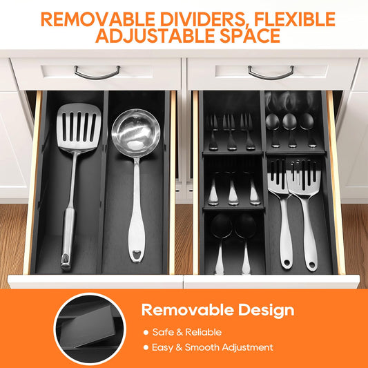 Bamboo Silverware Drawer Organizer-Removable Dividers