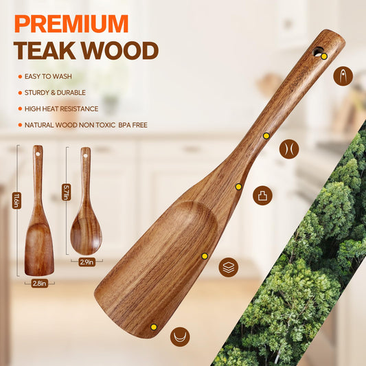 Wooden Spatula Set – 2-Piece Teak Wood Utensils for Cooking & Serving