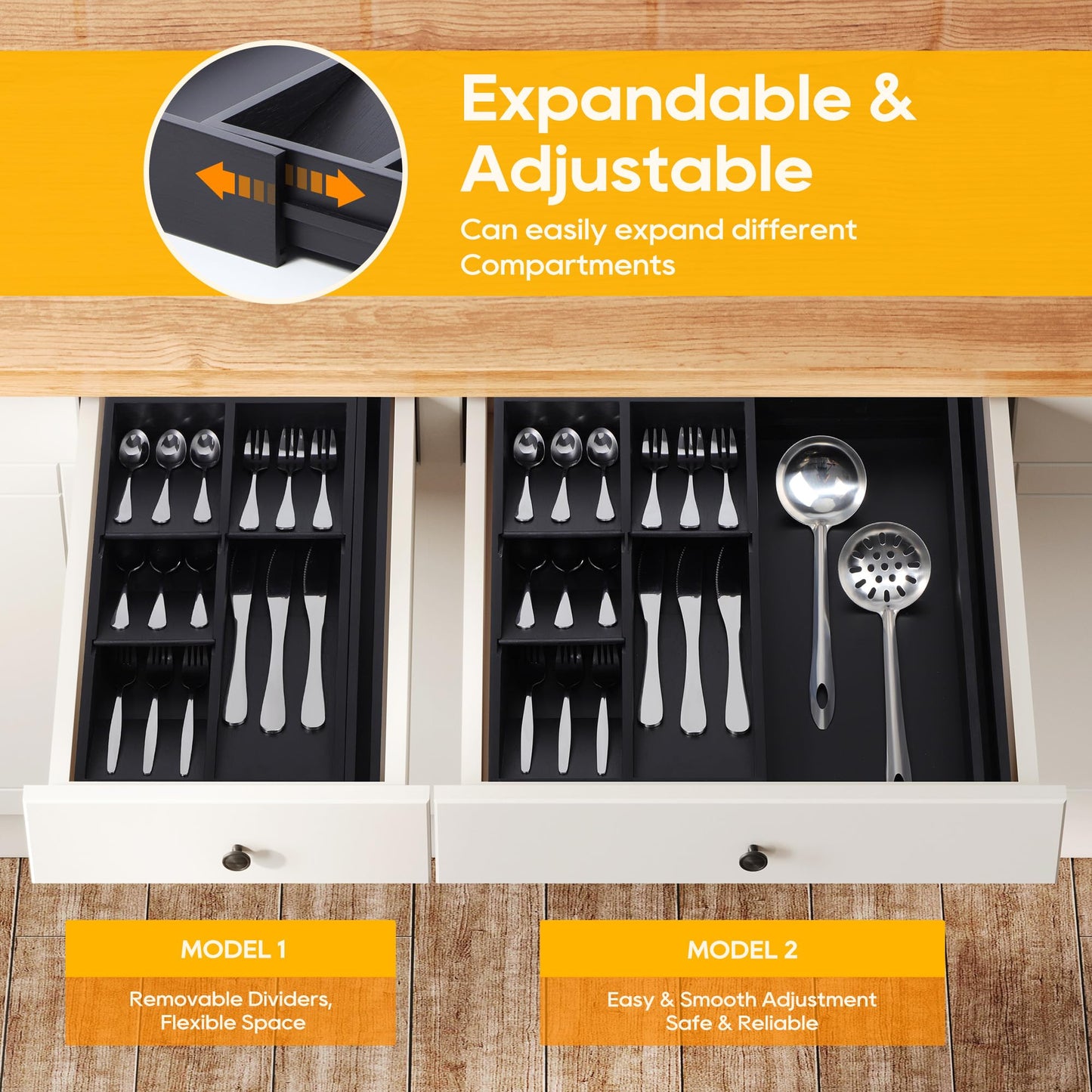 Bamboo Expandable Silverware Drawer Organizer Tray