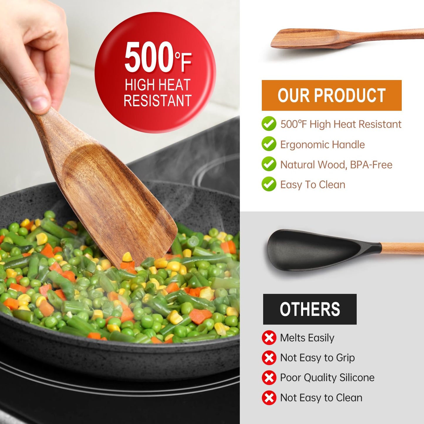 Wooden Spatula – Teak Wood for Cooking, Mixing & Serving