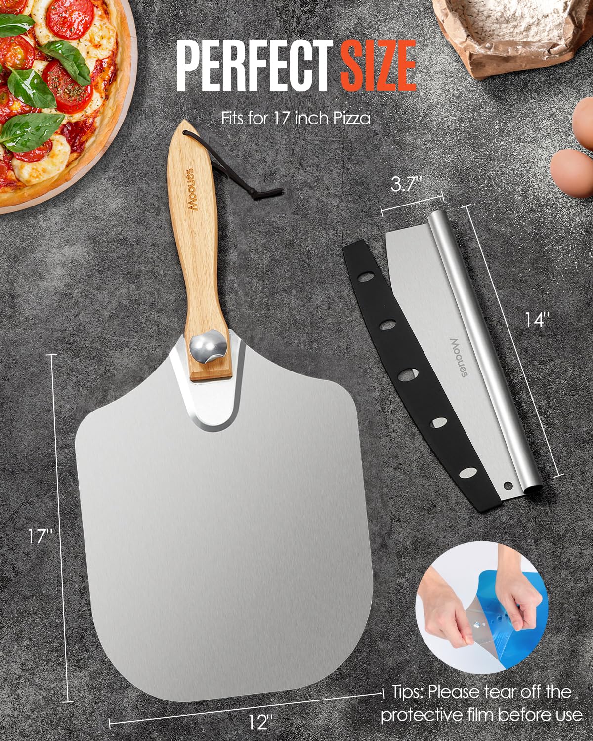 12" x 17" Aluminum Pizza Peel with Foldable Handle & Rocker Cutter