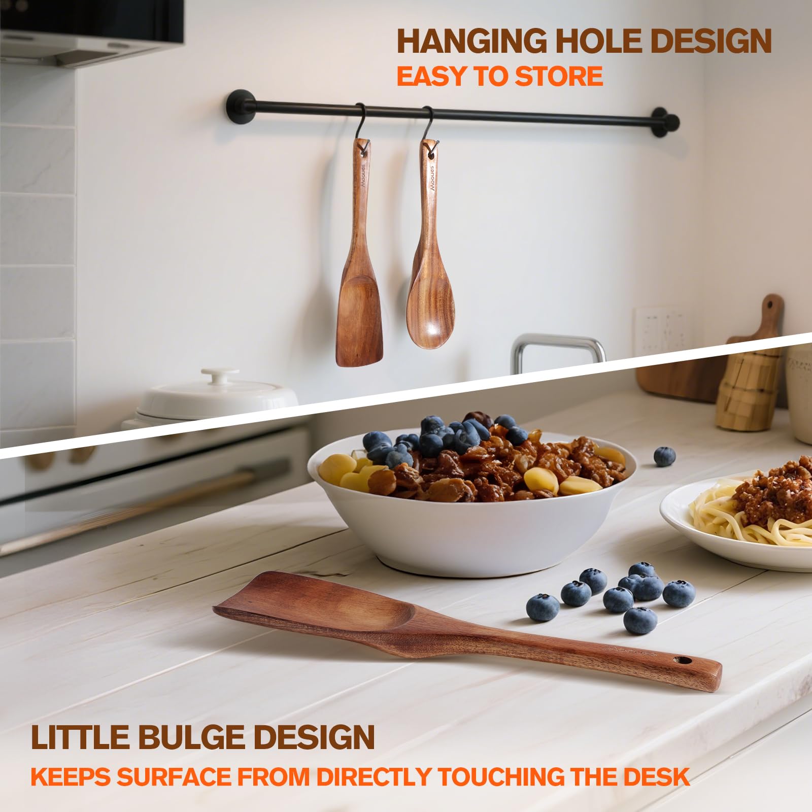 Wooden Spatula Set – 2-Piece Teak Wood Utensils for Cooking & Serving