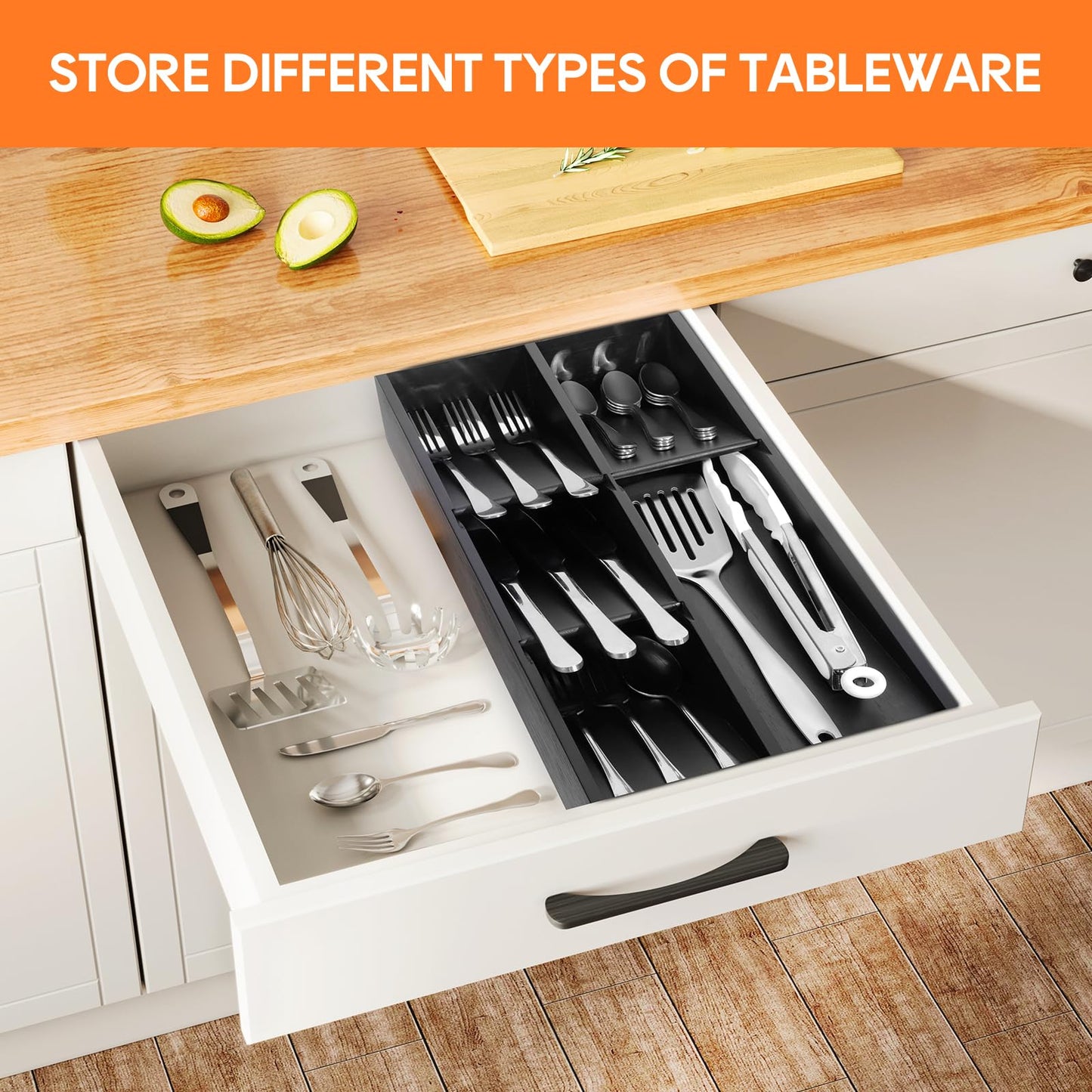 Bamboo Silverware Drawer Organizer-Removable Dividers