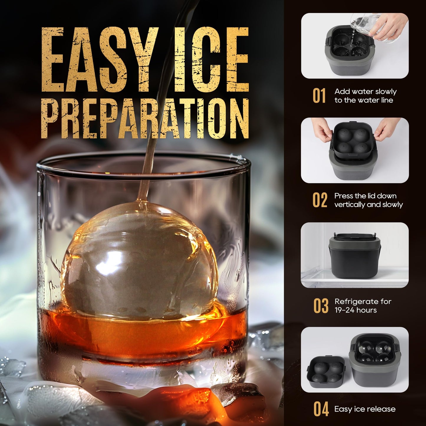 Clear Ice Ball Maker – 2.4″ Round Mold for Whiskey