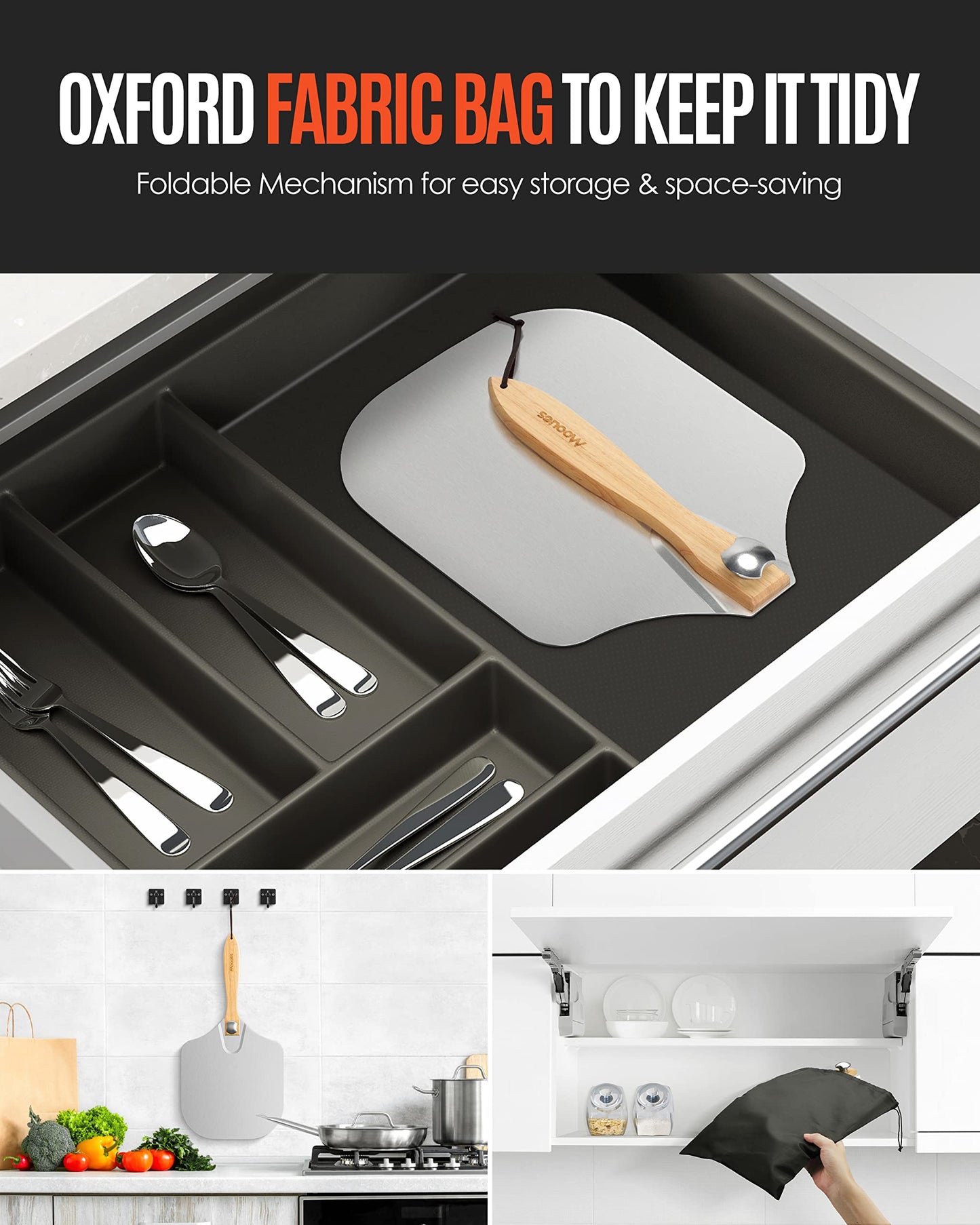 9" x 13" Aluminum Pizza Peel with Foldable Handle & Rocker Cutter