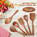 6PCS Teak Wood Cookware Utensil Set with Hooks