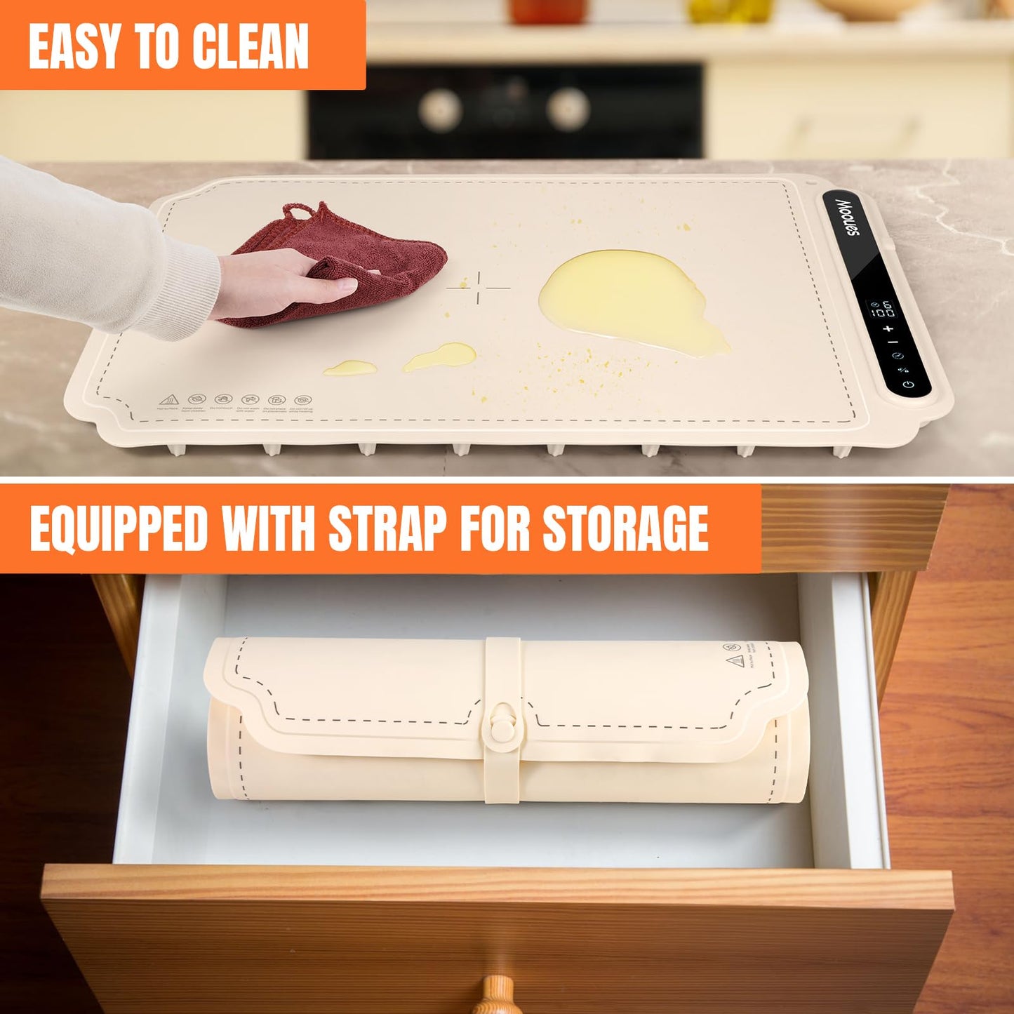 Portable Silicone Food Warming Mat – 7 Temp Levels & Timer