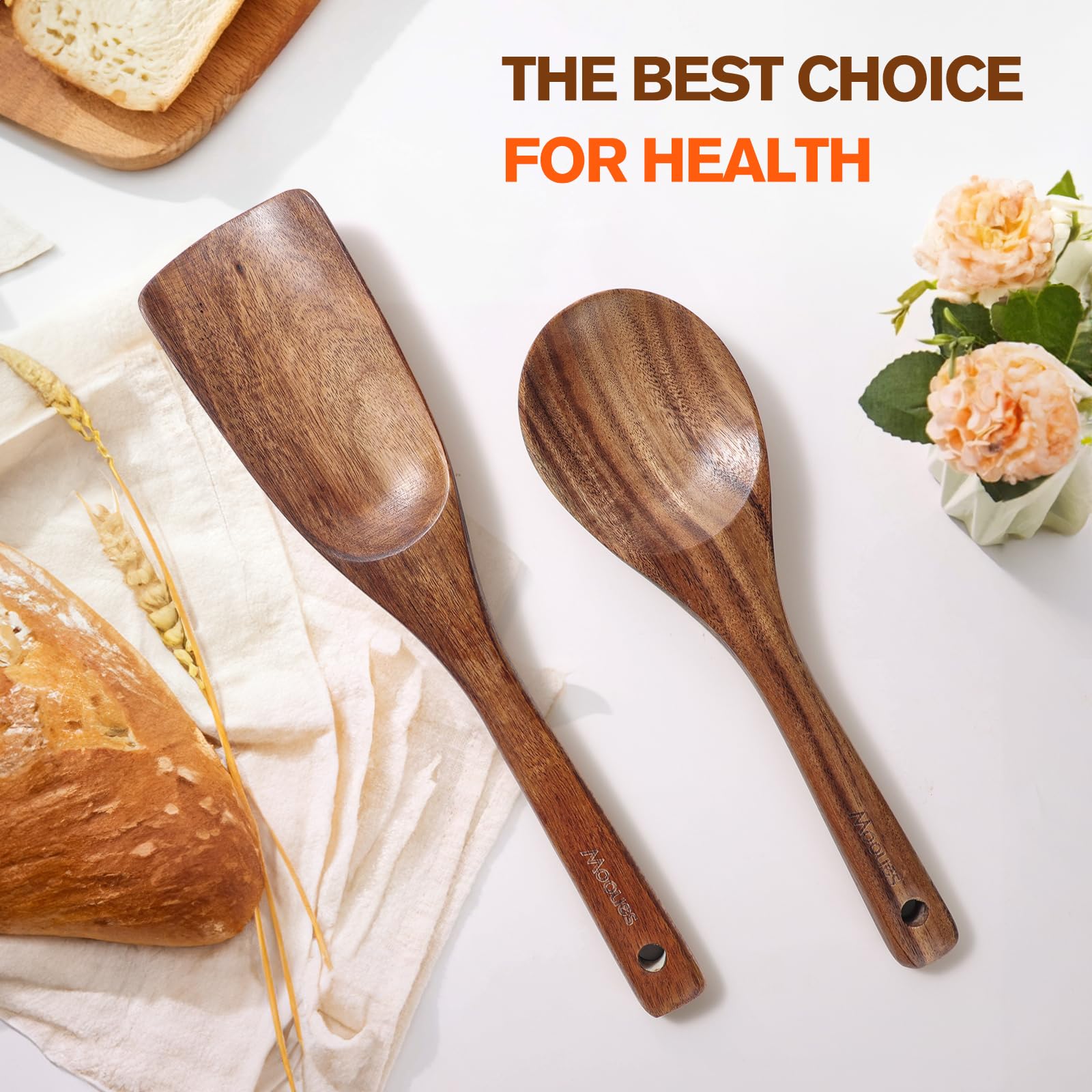 Wooden Spatula Set – 2-Piece Teak Wood Utensils for Cooking & Serving