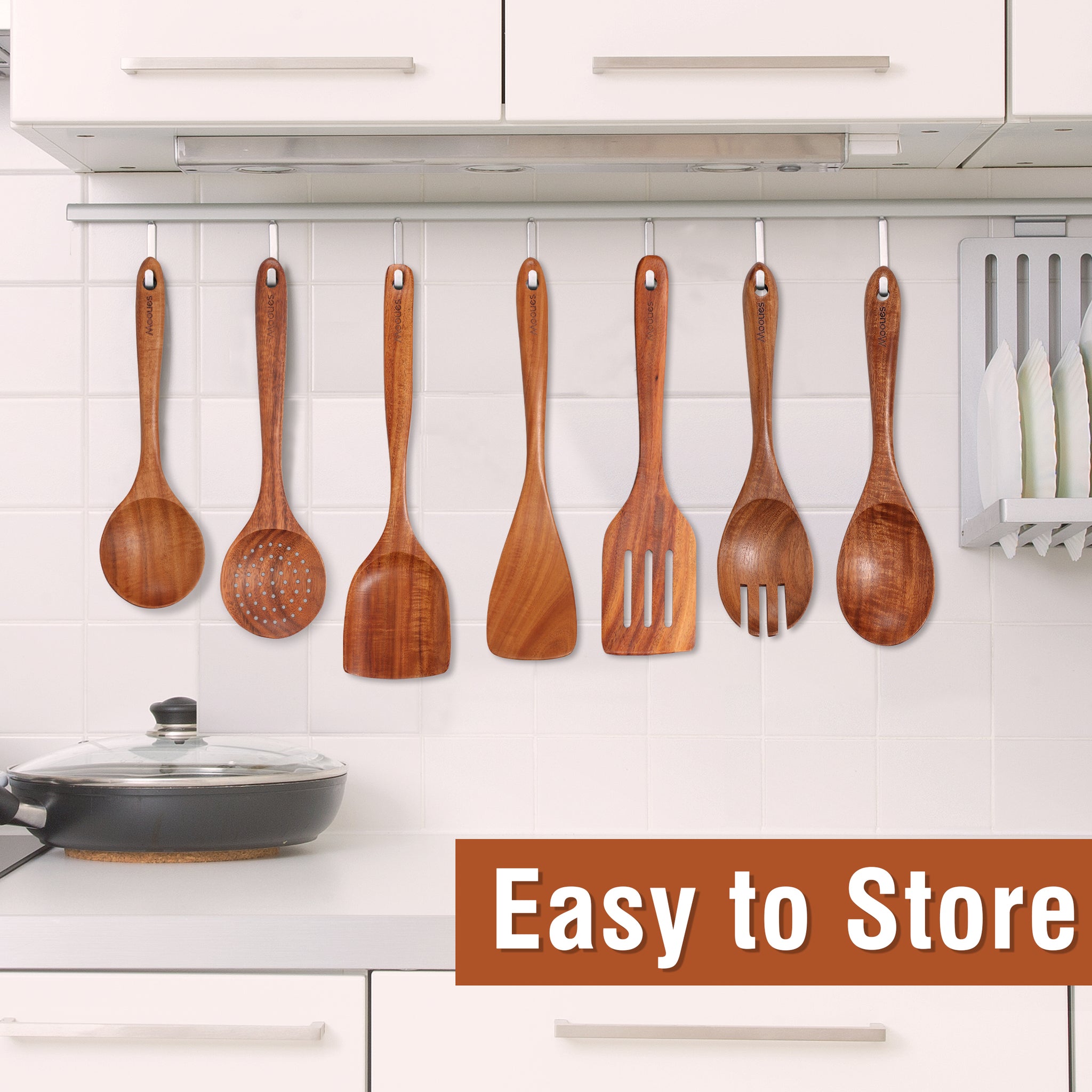 Convenient hanging holes for easy storage – Mooues teak cooking utensils