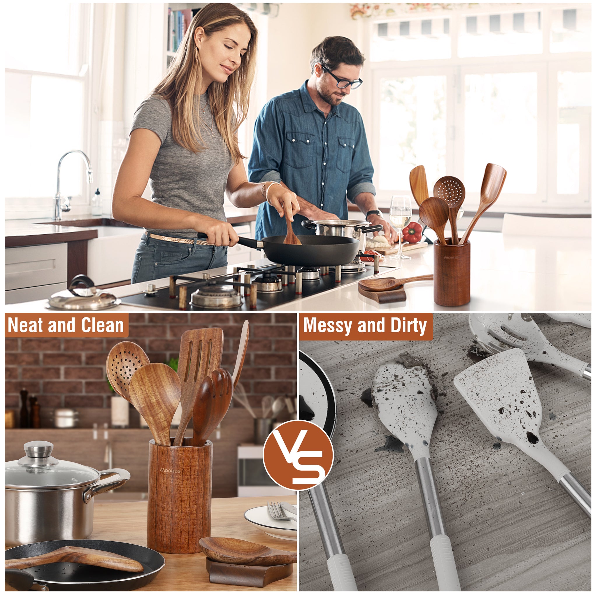 Comparison between Mooues teak wooden utensils and traditional plastic